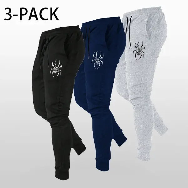 Men's Bold Spider Look Athletic Joggers - Soft Stretchable, Form-Fit, 4-Season Breathable Knit, Elastic Waist Casual Street Joggers, All Season Men's Activewear Trousers