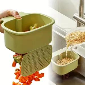 Self Cleaning Sink Strainer Basket Single Button Drain Design Hanging Kitchen Storage Food Waste Separation Detachable Filter Space Saving Under Sink Organizer for Kitchen & Bathroom Over The Sink Colander