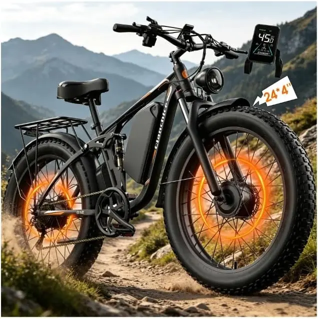 Qianchice 9000W Peak 52V36AH Dual Motor Electric Bike for Adults-Women-Men-Teenagers, 24’’ Fat Tire Long Range Ebike, Up to 45MPH Fast Electric Bicycle, Off-Road Commuter Mountain E-Bike