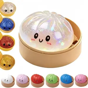 Glittery Big Dumpling Squishy with Steamer Box, Soft TPR Sensory Fidget Toy, Stress & Anxiety Relief Item, Random Style, Easter Basket Stuffer for Kids