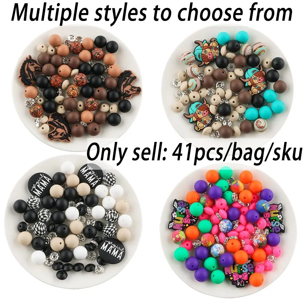 Silicone Bead Kit, 41pcs/set Diy Mix Beads DIY Beading Kit, DIY Jewelry Making Supplies for Necklace, Bracelet, Keychain and Handmade Pen, Diy Beading Accessories, Beaded Set, Handmade Beading Material, Beads for Crafts