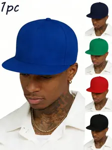 Solid Color Flat Brim Snapback Hat for Men - Adjustable Hip Hop Baseball Cap, Streetwear Casual Flat Bill Hat for All Seasons