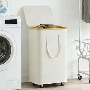 60L/100L Foldable Wheeled Laundry Basket and Lid, Includes Inner Liner Bag, Large Capacity Fabric Dirty Clothes Hamper, Home Storage Bin, Collapsible Laundry Hamper, Laundry Basket Organizer