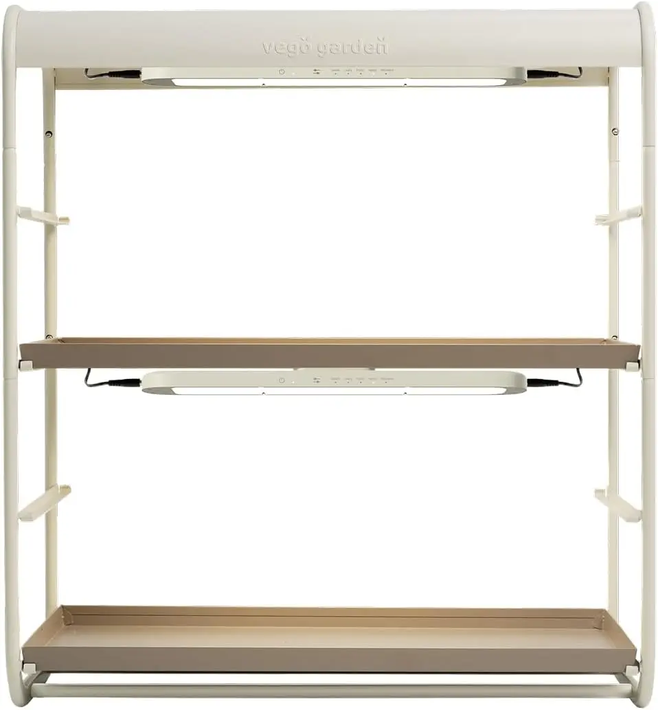 Vego garden Plant Stand Indoor with Grow Light, 2 Tier Tabletop Metal Corner Plant Display Shelf with Full Spectrum LED Grow Light, Plant Rack for Seed Starting, Leafy, Herbs, Fruits & Microgreens
