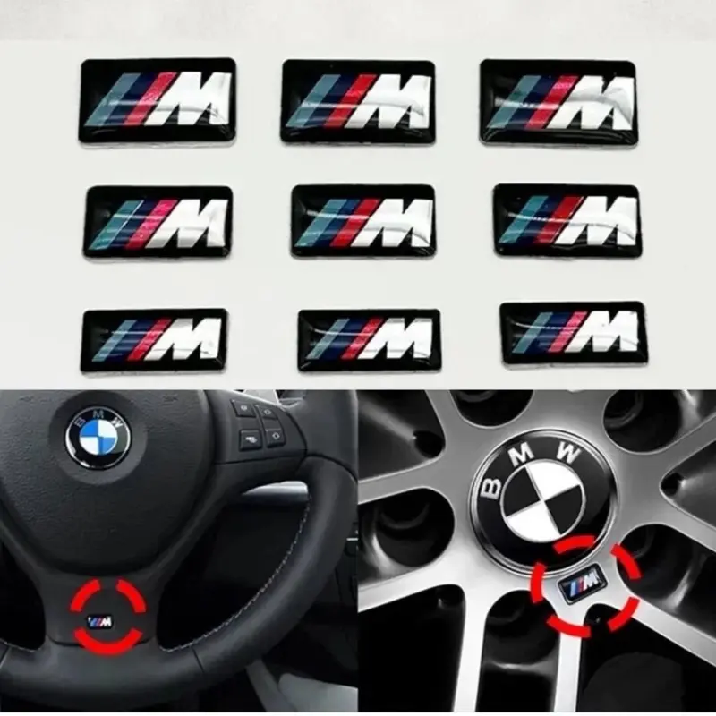 4pcs 19mm M Logo Emblem Steering Wheel Badge Rim Adhesive Decals - Automobile Graphic Decal, Vehicle Accessories for BMW E30 E36 E39 E46 E60 E87 E90 F20 F30 M3 M5 M6 X3 X5 X6, Decal For Cars, Logo Stickers