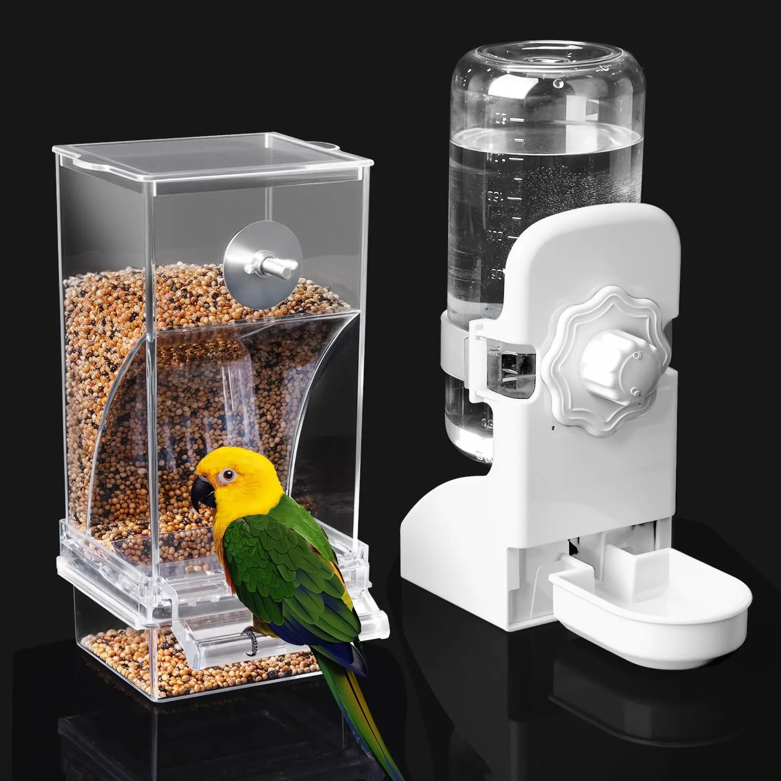 1 Set No Mess Bird Feeder Water Dispenser,Parakeet Cage Accessories,Bird Feeder and Waterers in Cage for Cockatiels,Finches,Lovebirds,Budgies,Canaries,Hand Tools Kits