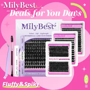 MilyBest 3 Styles Lash Clusters Kit  Mixed Length Individual Eyelash Extensions Kit with Tweezers, Bond & Remover | Professional Self-Grafting False Lashes for Women