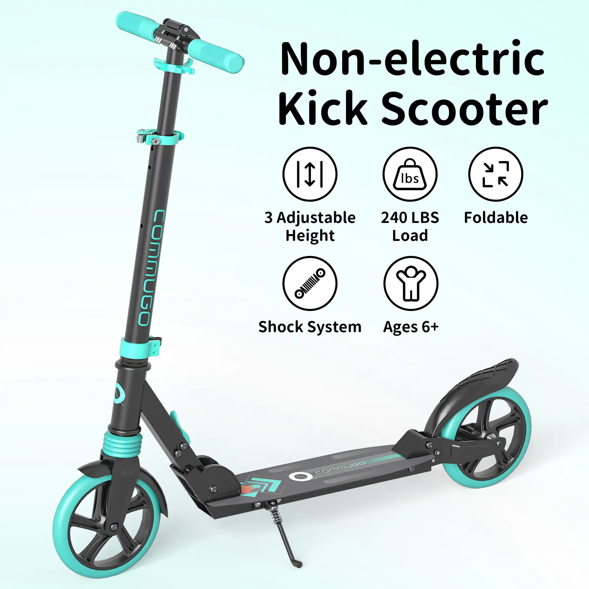 Commugo T1pro Kick Scooter for Kids 5-12 with Suspension, Teens, Foldable Lightweight Scooter with 8 Inch Wheels, Hell a Grip, Max Load 220 LBS Outdoor Fun Ride for Active Play, Smooth & Stable, Perfect for Park & Backyard Adjustable Height Handlebars sum