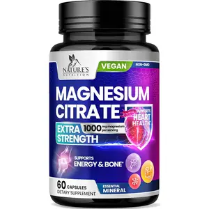 Magnesium Citrate Supplement 1000 mg for Best Absorption, Supports Bone, Heart Health, Nerves, Muscles, Metabolism & Calm, Nature's Pure Magnesio Vitamin Pills, Bottled in USA - 60 Capsules