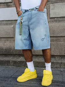 2026 American Vintage Straight Leg Washed Seven-Inch Denim Shorts, Pocket Unisex High Street Casual Versatile Worn Design Summer Wear