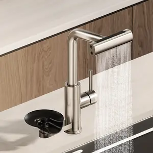 Kitchen Faucet with Pull Down Sprayer and Built-in Cup Washer, Glass Rinser Waterfall Sink Faucet, Single Handle 1 or 3 Hole Installation for Farmhouse, Bar, Laundry, RV & Camper Use