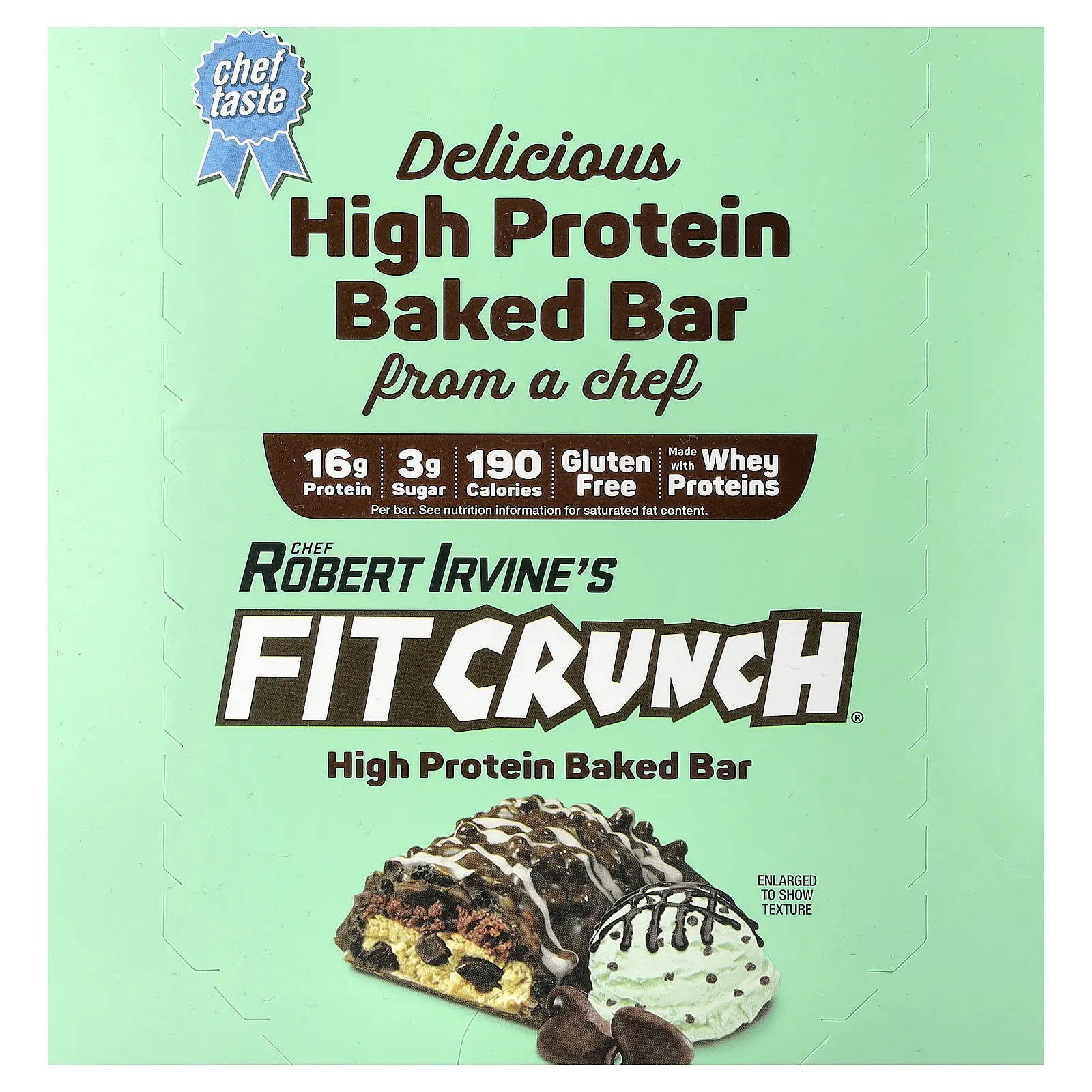 FITCRUNCH High Protein Baked Bar, Mint Chocolate Chip, 9 Bars, 1.62 oz (46 g) Each