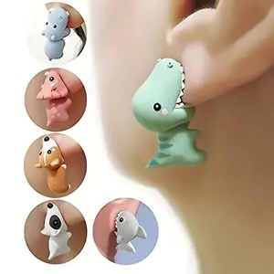 Charming 14-Piece Cute Animal Bite Earring Set – Dinosaur, Puppy & Whale Clay Earrings – Sweet Valentine’s Day & Mother’s Day Gift for Women & Girls