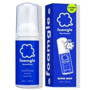 Foamgle Super Mint Fresh Foam Mouthwash Alcohol-Free 2-in-1 Toothpaste Alternative Mint Flavor Portable Travel Size 1.7 fl oz Oral Sensitive Care