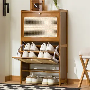 Freestanding Wooden Shoe Storage Cabinet - 2 Flip Drawers, Large Capacity Adjustable Shelves, Shoe Rack Shelf for Hallway, Living Room