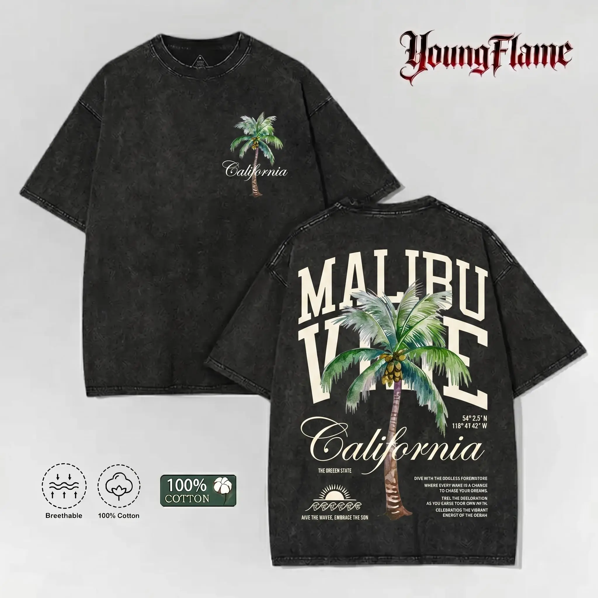 California Malibu Palm Tree Shirt | Vintage Acid Wash Oversized Graphic Tee | 100% Cotton Summer Vacation Top t-shirt clothes funny men loose fit summer casual shirt