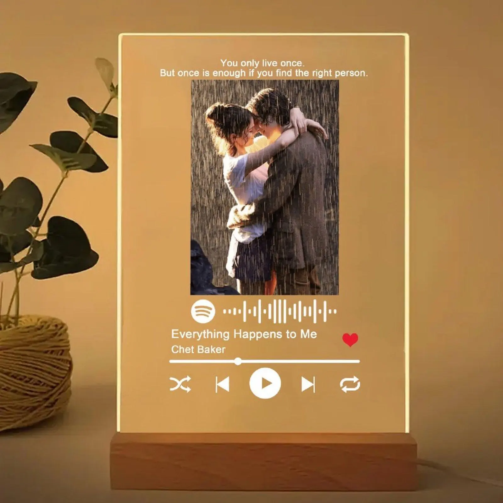 Personalized LED Night Light Photo Plaque with Scannable Song Code, Custom Music Plaque Night Light Gift for Valentine's Day, Song Picture Frame, Custom Led Light Night Lamp, Custom Actylic Music Photo Plaque, Gift for Boyfriend Girlfriend Gift
