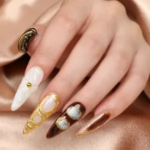 MuseMoodNails PG15 Stiletto Handmade Acrylic Press-On Nails - Stiletto Shape, Durable Long-Wear, Easy Glue Then Press Application, Elegant Look, Event-Ready Nails, Acrylic Press On Nail