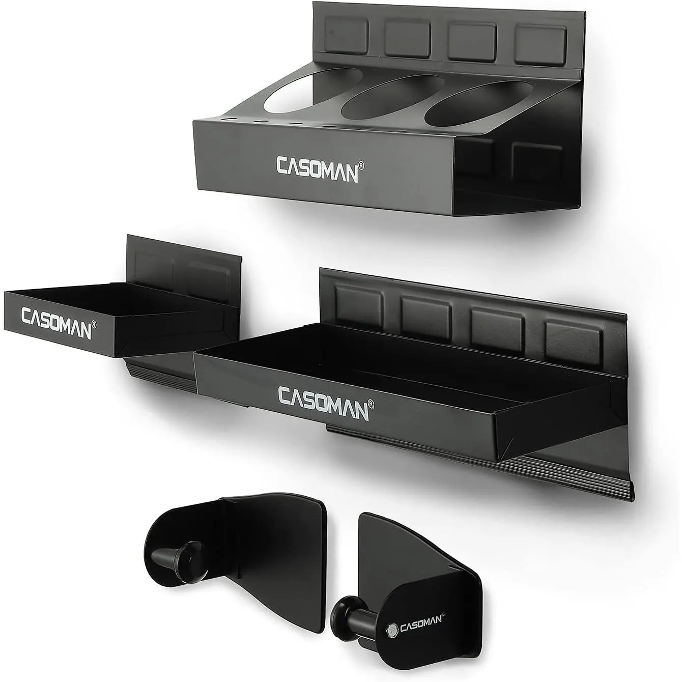 Black 4-Piece Magnetic Tool Organizer Set - Magnetic Toolbox Shelf, Tray, Paper Towel Holder for Garage Tool Storage, Durable, Attaches to Any Metal Surface