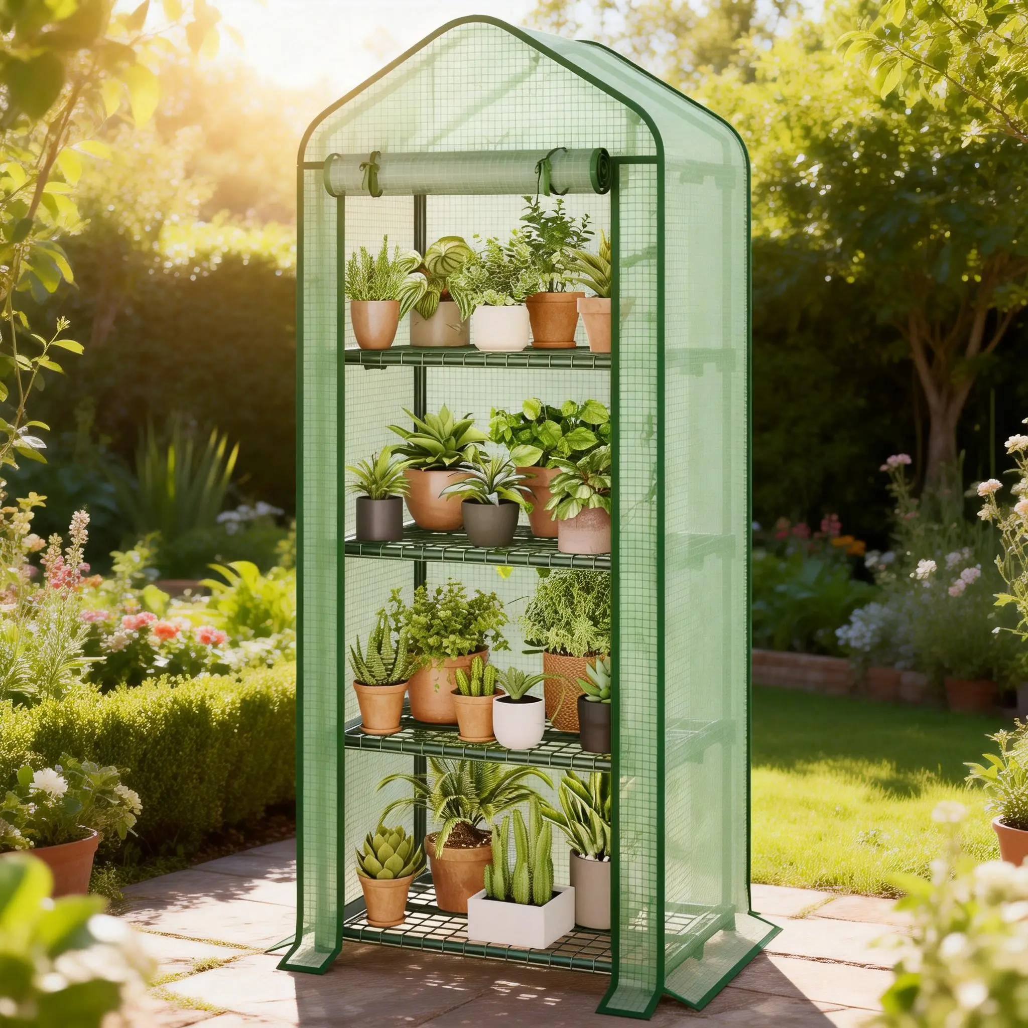 Bamworld Mini Greenhouse 4 Tier - Heavy Duty Outdoor Small Greenhouse for Garden with Adjustable Shelves, Weather Resistant Cover, and Zip Ventilation for Growing Vegetables, Flowers, Herbs, and Seedlings