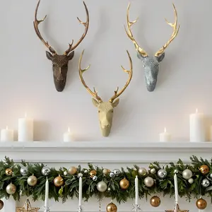Resin Textured Gold Antler Deer Head Wall Decor, Hanging, Luxurious Art Style, 3D Finish, Home Decoration for Living Room Fireplace/study, Ornaments