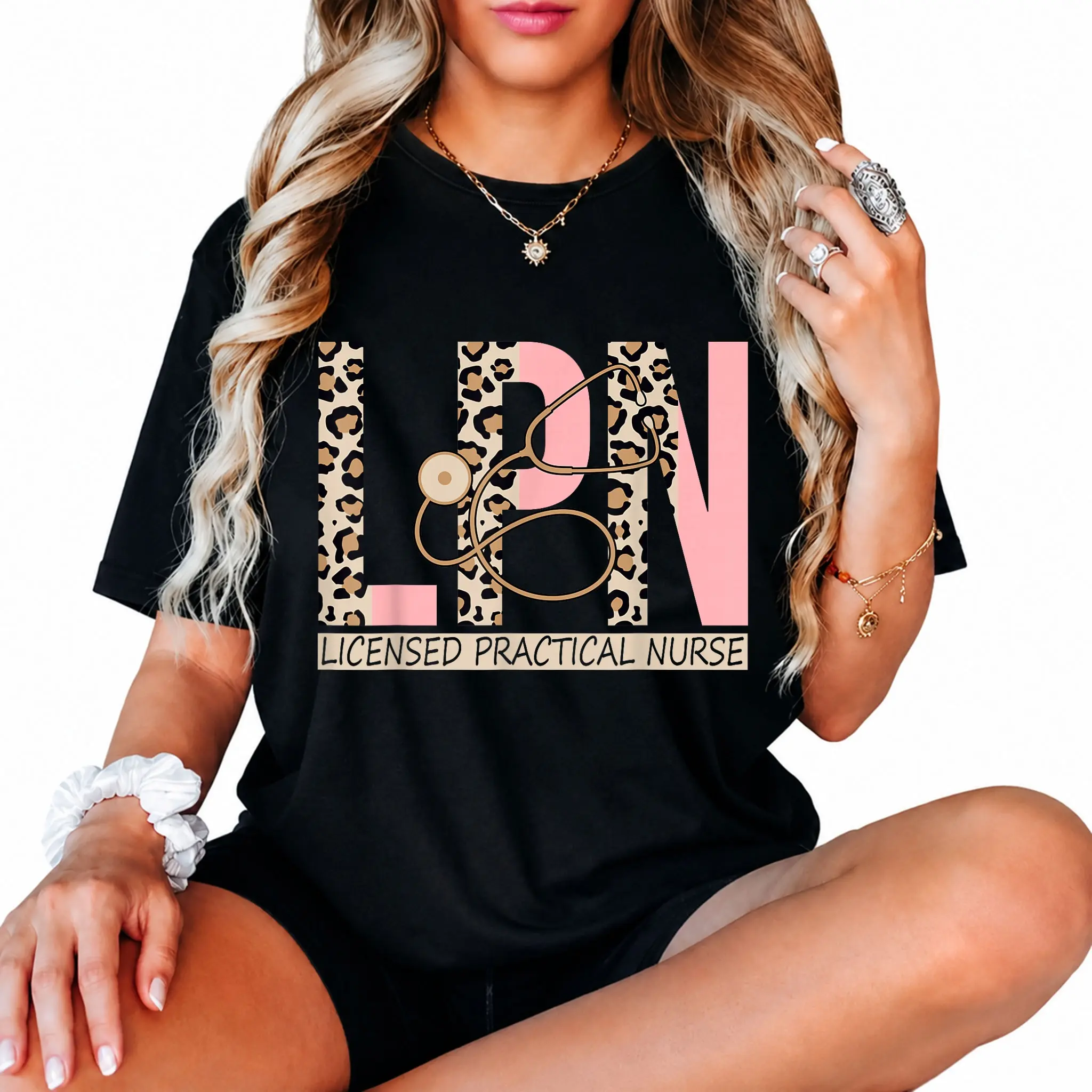 100% Cotton LPN - Leopard Nurse LPN Nursing Licensed Practical Nurse T-Shirt