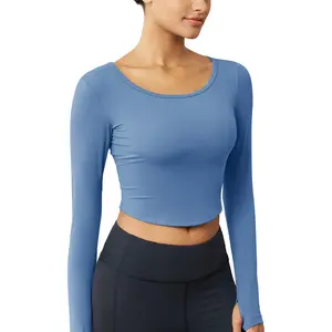 Cavva Women's Long Sleeve Crop Workout Tops Yoga Athletic Compression Shirts Pilates Dance Running Exercise