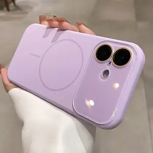 Liquid Silicone Magnetic Phone Case, Camera Lens Protection Cover, Compatible with MagSafe, Slim Shockproof Design for iPhone 13–17 Pro Max