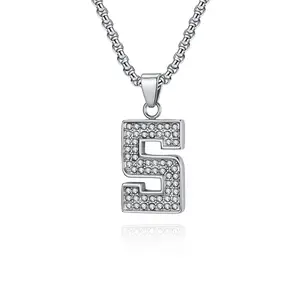 Personalized 0-9 Digital Pendant Necklace For Mens Women,Silver Cubic Zirconia With 18-24 Inches Box Chain Everyday Wear