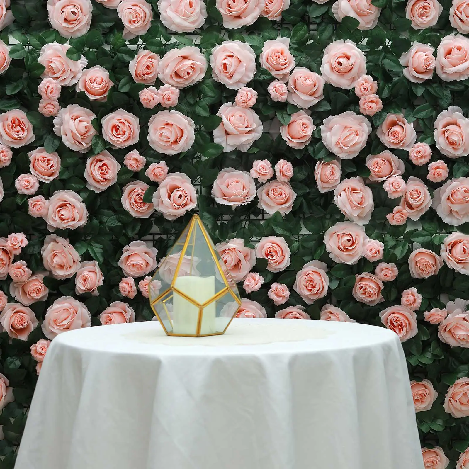 4-Pack Blush Pink Silk Fabric Rose Flower Mat Wall Panel Backdrop, 12 Sq Ft Easy-Install Decor, Party Decorations, Backdrops for Photoshoot, Photo Props for Wedding Events