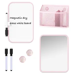 Magnetic Locker Accessories for Girls with Magnetic whiteboard, Locker Mirror and Magnetic Pen Holder, Pink Locker Decoration for School Locker, Back to School Essentials