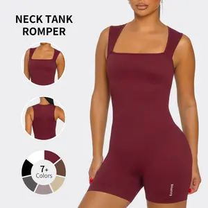 SHAFITS Women’s Square Neck Tank Romper – Ribbed One-Piece Workout Jumpsuit, Stretchy Seamless Activewear, Tummy Control Fitness Outfit for Gym & Everyday Wear.,summerwins