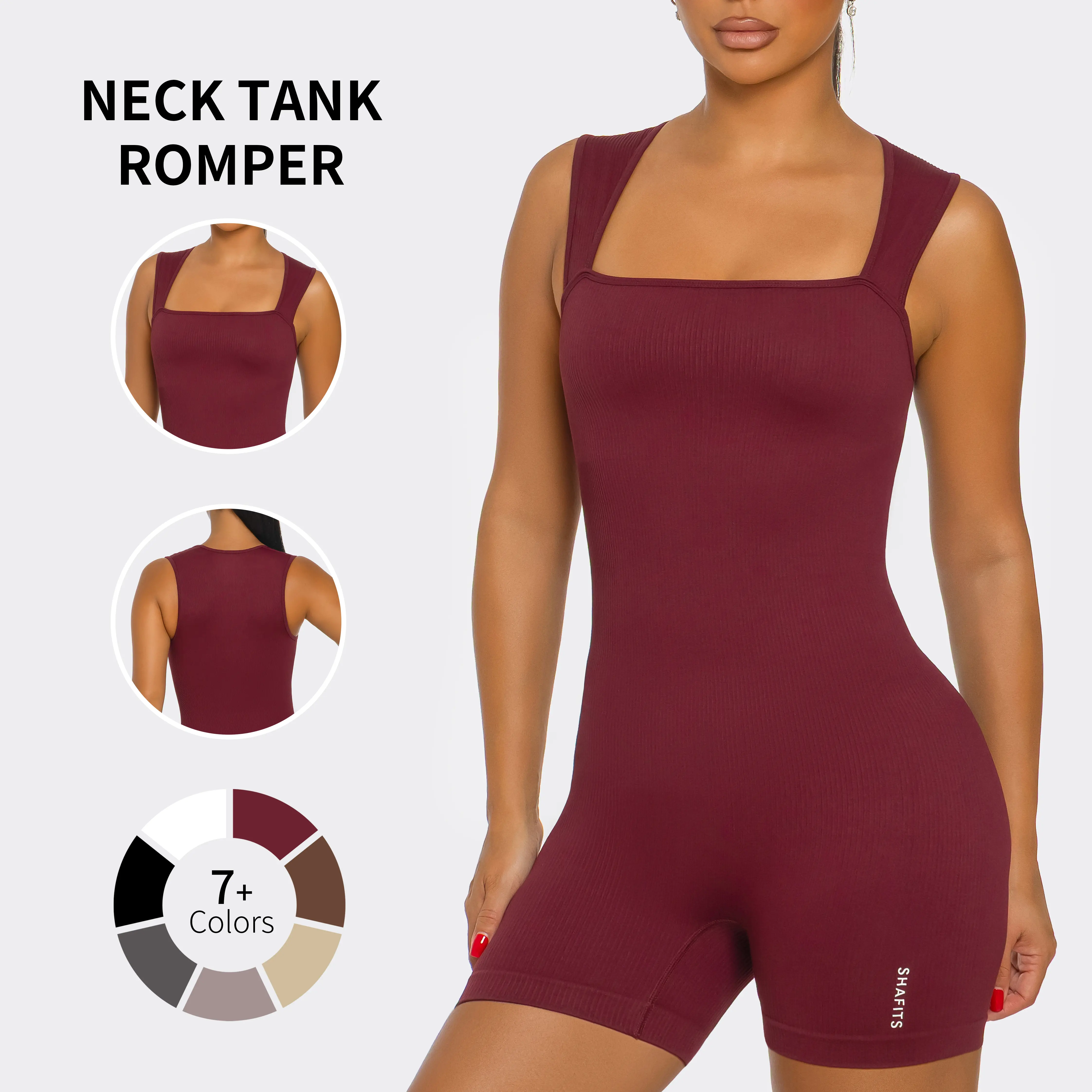 SHAFITS Women’s Square Neck Tank Romper – Ribbed One-Piece Workout Jumpsuit, Stretchy Seamless Activewear, Tummy Control Fitness Outfit for Gym & Everyday Wear.,summerwins,travel essentials,camping essentials