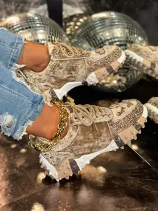 Trendy Sparkle Thick Sole Dad Shoes 2026 New Trending Sneakers Patchwork Design Sneakers Comfortable Casual Women's Shoes, Stylish and Comfortable Fashion Sneakers
