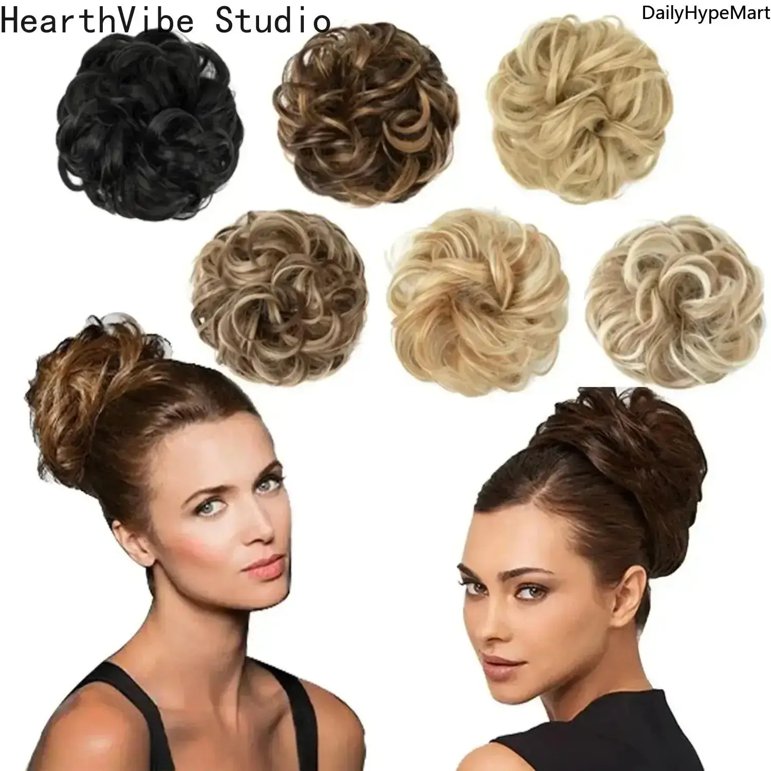Iridescent Wavy Synthetic Hair Scrunchie, Clip-in Piece for Easy Messy Buns, Unisex Sporty Glam Fashion Accessory, Funky, Peppy, Hair Bun, Glamorous, Romantic, Ethnic, Wavy Texture, Pvc Base