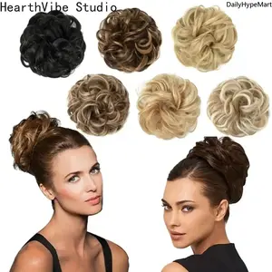 Iridescent Wavy Synthetic Hair Scrunchie Clip Hairpiece with Synthetic Extensions, 2026 Messy Bun Piece, Unisex Sporty Glam Fashion Accessory for Sports Activities