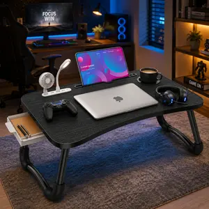 Laptop Desk for Bed Couch,Lap Desk for Laptop,Portable Laptop Stand for Desk,Small Adjustable Laptop Desk,Foldable Bed Table for Laptops and Writing, Bed Tray Table with Cup Holder(Black)
