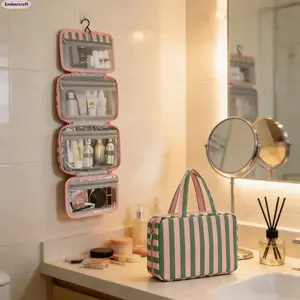 Large Capacity Hanging Toiletry Bag for Men and Women, Foldable Travel Makeup Organizer with Hook, Waterproof Multi Compartment Storage Bag for Gym, Shower, Travel and Vacation