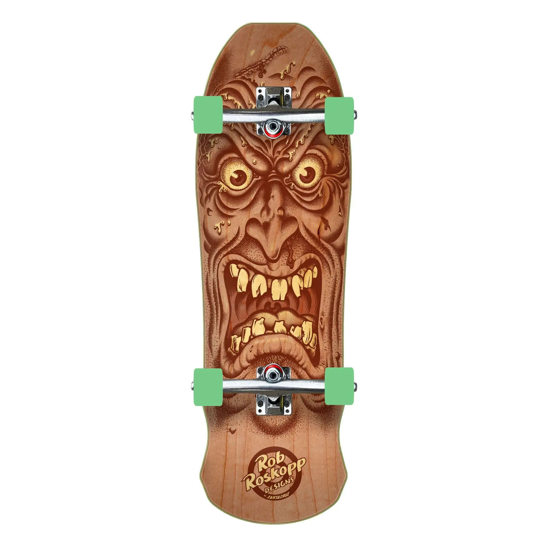 Santa Cruz 9.5in Roskopp Face Reissue Premium Complete Cruiser Skateboard - Skateboard Trucks, Skate Wheels, Natural Veneer, Complete Setup for Cruising, Laser Grip Tape, 55Mm