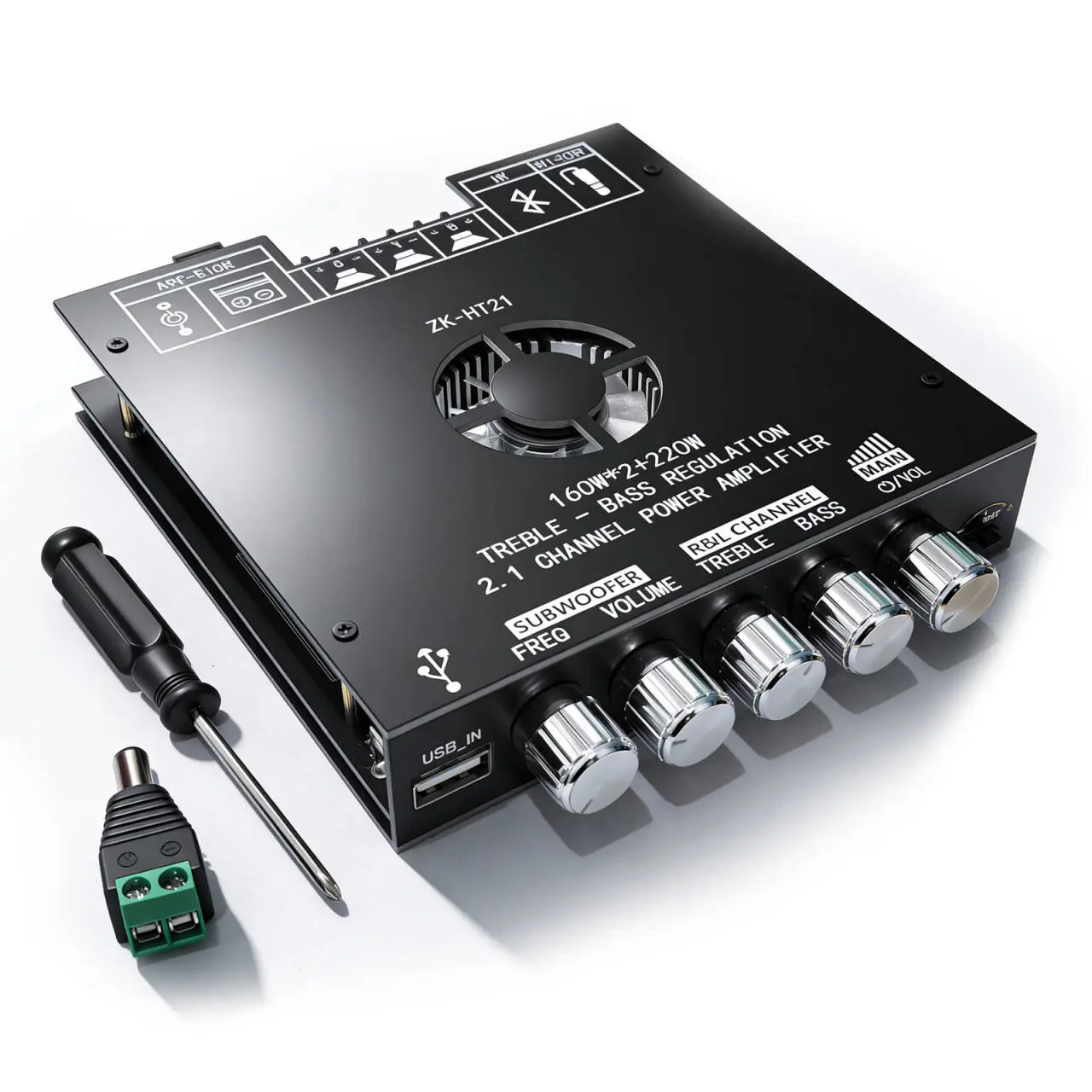 ZK-HT21 TDA7498E Bluetooth Amplifier Board 160W×2+220W Subwoofer 2.1 Channel Audio Receiver Power Ampl ifier Module with Treble and Bass Control for DIY Speakers Pro audiophile tuner. Read guide before buy. Full refund if unsatisfied., Protection, Audio E