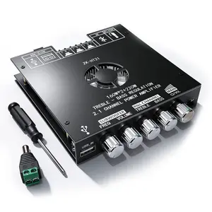 ZK-HT21 TDA7498E Bluetooth Amplifier Board 160W×2+220W Subwoofer 2.1 Channel Audio Receiver Power Amplifier Module with Treble and Bass Control for DIY Speakers