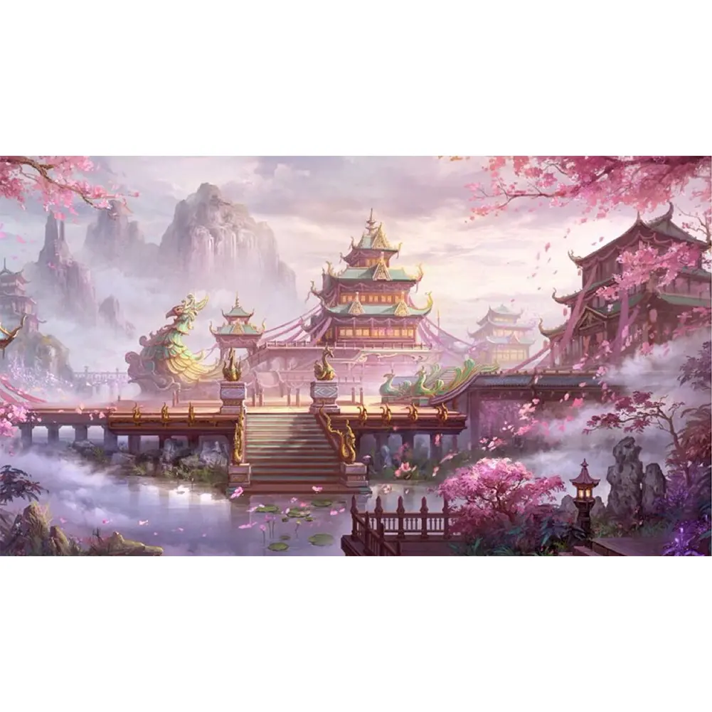 11CT Full Cross Stitch Embroidery Kit, Cotton Thread Handicraft, Printed Fairyland Tower Needlework, 45x80cm