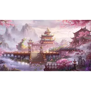 Full Cross Stitch 11CT Cotton Thread Fairyland Tower Printed Needlework 45x80cm