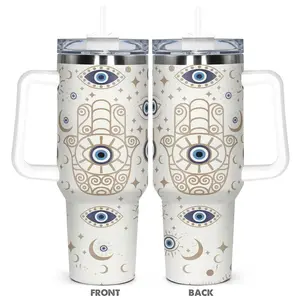 40oz Tumbler with Lid & Straw, Evil Eye Pattern Stainless Steel Water Bottle, Insulated and Durable, Gift for Any Occasion, Drinkware