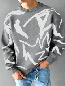 Men's Multicolor Abstract Graffiti Sweater, Vintage and Trendy Design, Perfect with Jeans, Street Style High Fashion