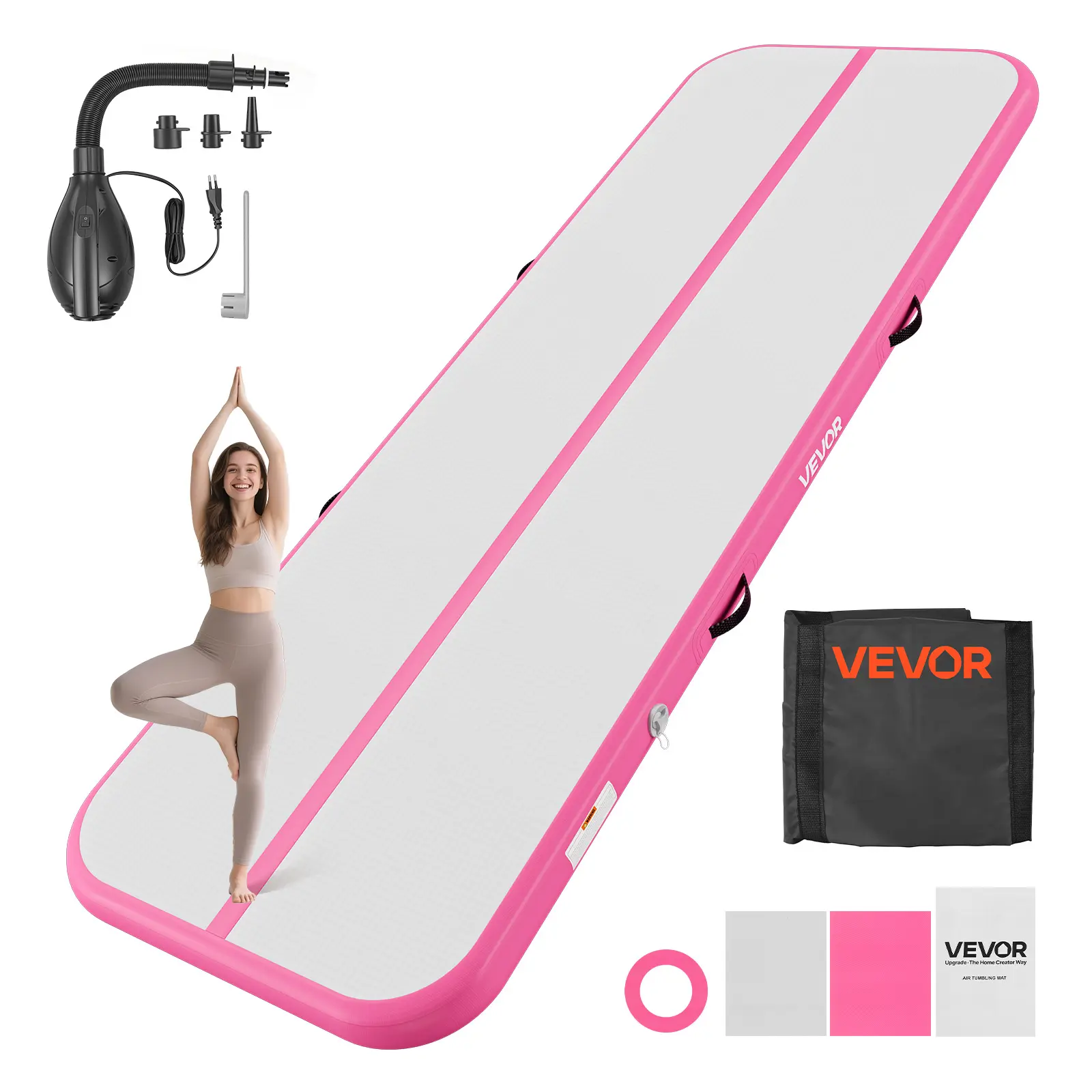 VEVOR Inflatable Gymnastics Air Mat 10 ft Training Mats w/ Electric Pump, 4 inches Thick Sturdy Tumble Track, Tumbling Mat for Home Use/Gym/Outdoor/Yoga/Cheerleading/Beach/Park/Water, Pink#BacktoSchool