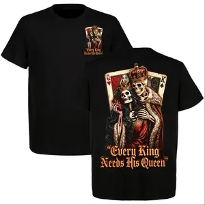 Every King Needs His Queen Skeleton Couple Gothic Graphic T-Shirt Front & Back Print Unisex Tee