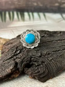 Handmade Sterling Silver Blue Kingman Turquoise Adjustable Ring "Signed Nizhoni"