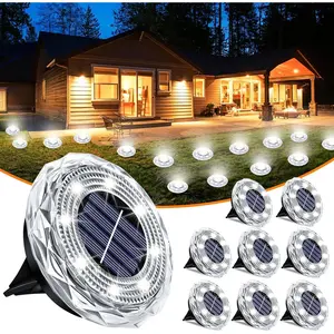 Solar Ground Lights 8 Pack Waterproof Outdoor Solar Lights for Yard Led Solar Garden Lights Bright Solar Powered Disc Light In-Ground Landscape Lighting for Patio Pathway Walkway Driveway, White