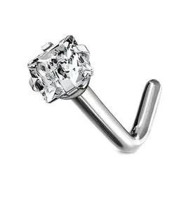 Square CZ Titanium Nose Ring L Bend